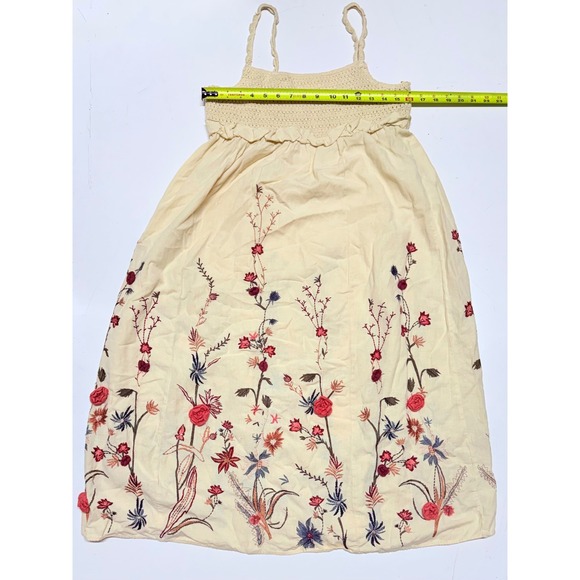 Zara Women Limited Edition Cream Floral Embroidered Linen Blend Midi Dress Small